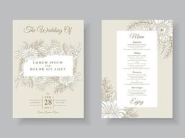 Minimalist wedding invitations card floral line art vector