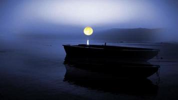 lune, bateau, lac, nuit video
