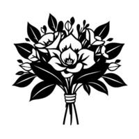 Elegant Black and White Floral Bouquet Illustration Intricate CutOut with Detailed Leaves and Blossoms. vector